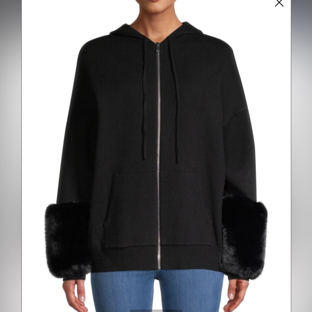 Fur cuff zipper sweater Saks Fifth Avenue